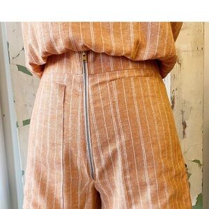 Striped Orange Cotton Shorts with Gold Toned Zipper